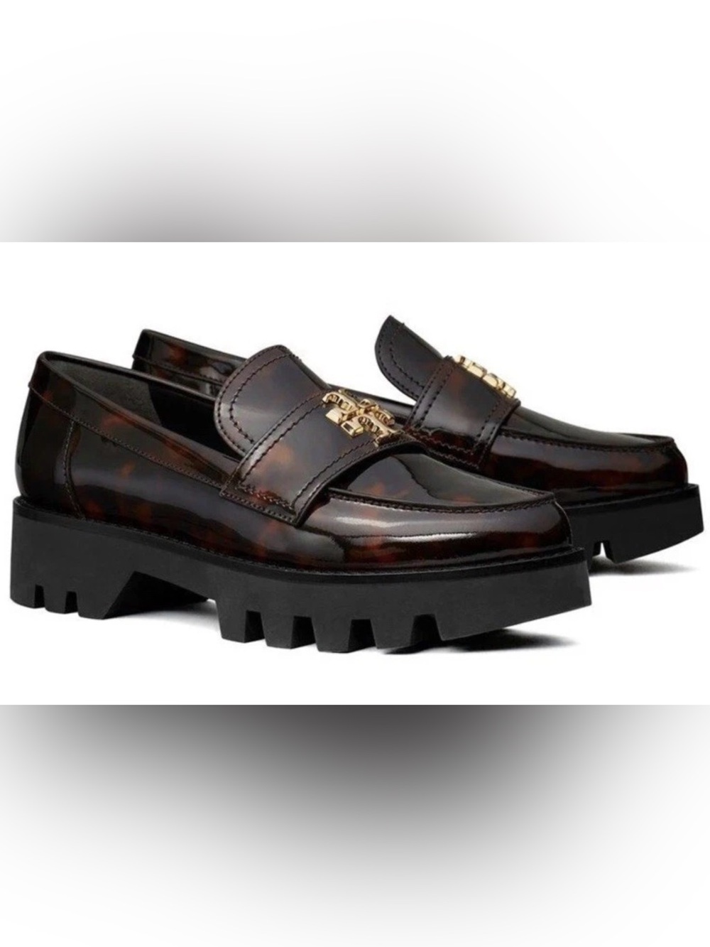 Tory Burch Everly Leather Mini Chunky Loafer Flat Tortoise Shoes Sz 11 NWB